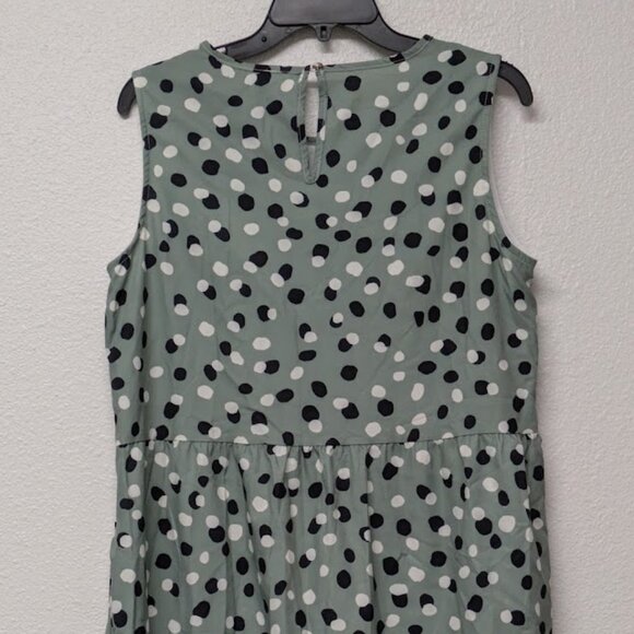 Women's A-line Green Polka Dot Round Neck Sleeveless Ruffle Hem Mini Dress Large - Picture 2 of 5